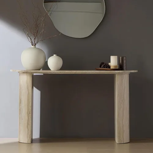 Vista 11 de 50" Modern Art Sculptural Console Table, Oval Cutout Legs, Wood Veneer, Thick Rounded Tabletop, Contemporary Entryway Sofa Table for Living Room
