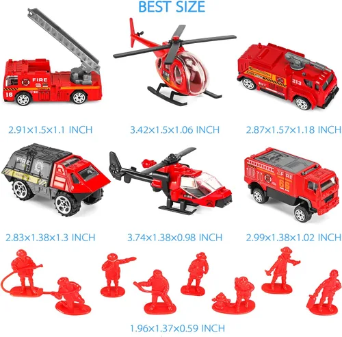 Vista 7 de Camión de bomberos de 14 piezas con juguete de bombero, mini auto de bomberos fundido a presión, mini vehículo de emergencia de rescate para niños