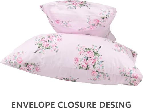 Vista 8 de Paquete de 2 fundas de almohada florales rosas tamaño estándar, 100% algodón de 600 hilos, 20 x 30 pulgadas