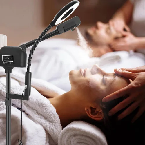 Vista 9 de Vaporizador facial profesional 2 en 1 para cara, lámpara de aumento LED 5X, vaporizador facial de ozono caliente para esteticista belleza,