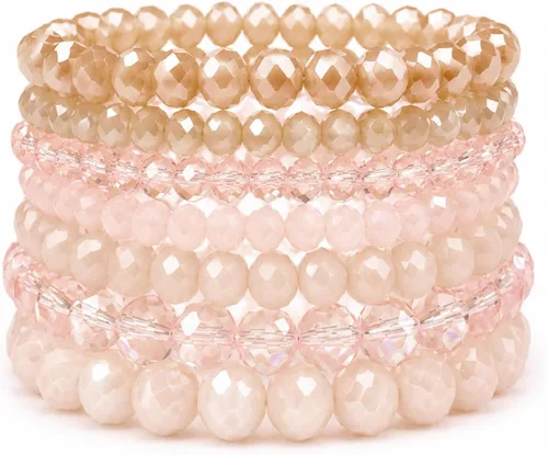 Vista 21 de Caiyao 12 pulseras apilables con cuentas de resina multicapa bohemia, pulseras elásticas de cuentas de cristal de colores, pulseras elásticas de 10