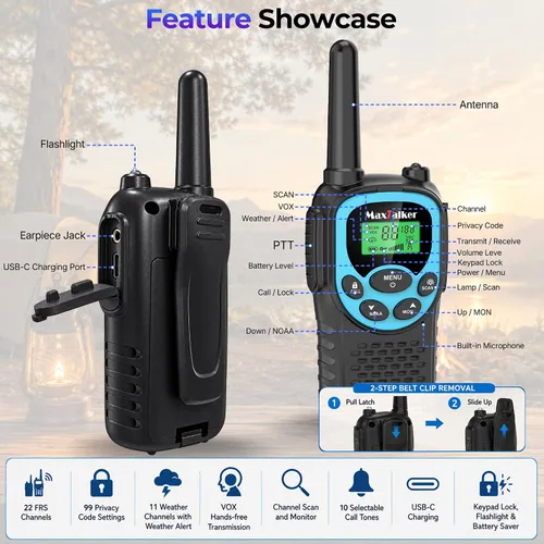 Vista 3 de Walkie Talkies de largo alcance para adultos, radios FRS recargables de 2 Colorido