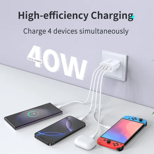 Vista 2 de Bloque de cargador USB C de 45 W, paquete de 2 cargadores de pared plegables, cargador de 3 puertos tipo C, bloque de carga rápida multipuerto