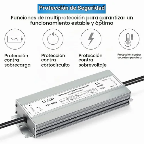 Vista 2 de LLTOP Controlador LED 60 Vatios Impermeable IP67 Fuente de Alimentación AC100-264V a 12V DC 5A Transformador de Bajo Voltaje Adaptador Ultra Delgado