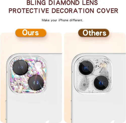 Vista 4 de Protector de lente de cámara con diamantes brillantes para iPhone 13 y iPhone 13 mini, cubierta de cámara con gemas de metal con purpurina