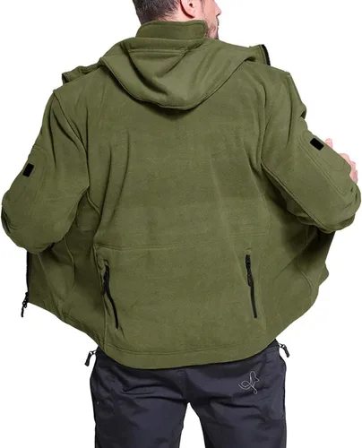 Vista 3 de BIYLACLESEN Chaquetas tácticas de forro polar Softshell para hombre con cremallera completa