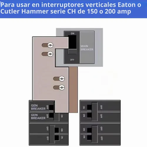 Vista 2 de Kit de bloqueo de generador compatible con Eaton Cutler Hammer Vertical Throw 150 o 200 Amp paneles principales, 2 1/4 pulgadas de espacio entre