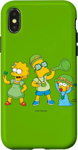 Vista 4 de Funda verde para iPhone 15 The Simpsons Lisa Bart Maggie Día de San Patricio
