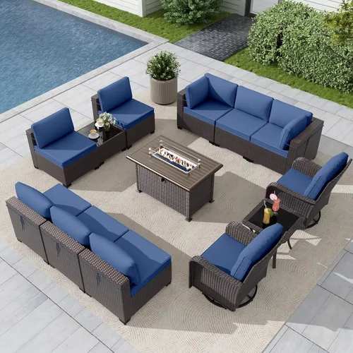 Vista 37 de Gotland Juego de muebles de patio de 6 piezas con 1 mesa auxiliar, 5 plazas de ratán seccional para exteriores con reposabrazos anchos de 29.5 Gris