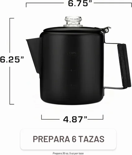 Vista 4 de COLETTI Bozeman Negra Cafetera Percoladora — Cafetera de Camping — La Cafetera Percoladora Más Elegante de América – SIN Aluminio ni Plástico