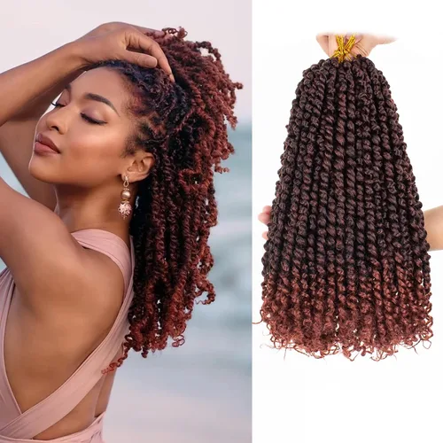Vista 35 de Leeven Cabello rubio degradado de 14 pulgadas, pretrenzado y trenzado de pasión, 8 paquetes de extensiones de cabello sintético bohemio para mujeres