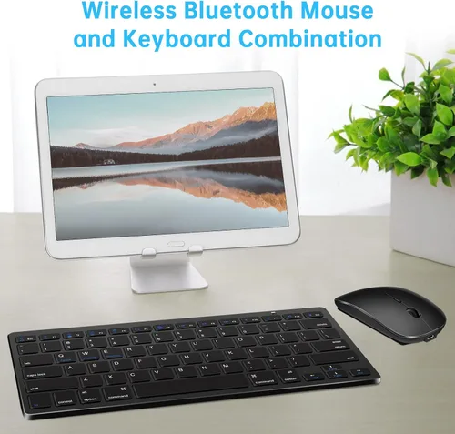 Vista 5 de Juego de teclado y mouse Bluetooth inalámbricos, teclado y mouse inalámbricos delgados y silenciosos, compatible con Negro