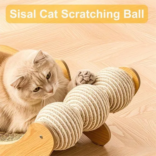 Vista 7 de Sisal - Cama rascador para gatos, tabla rascador de cartón sólido extra grande con bola de sisal, tumbona hamaca de 26.8 pulgadas para gatos
