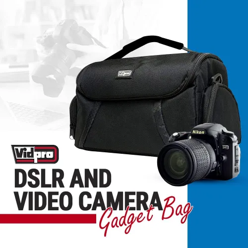 Vista 2 de Vidpro Bolsa para cámaras DSLR y videocámaras – Funda protectora grande con asa divisora acolchada y correa para el hombro compatible con la mayoría