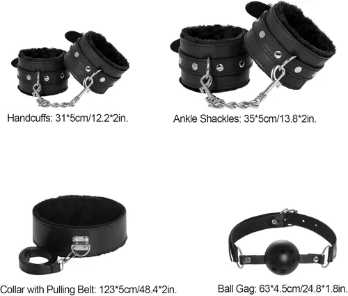 Vista 3 de Rbenxia 12 piezas de kits de restricciones BDSM Bondage para el sexo, esposas de fetiche, esposas de tobillo, collar, venda para los ojos, látigo
