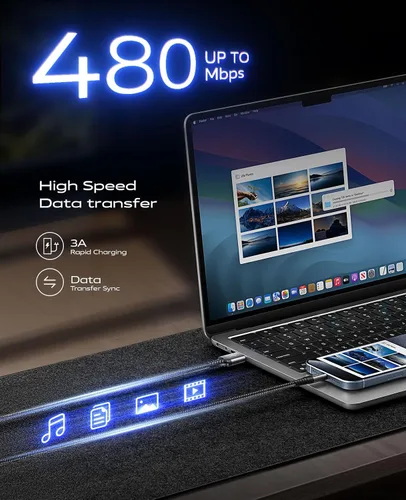 Vista 5 de Cable USB A a USB C [2 unidades de 3 pies], cable USB C de carga rápida, cable de carga USB a USB C trenzado extra duradero mejorado compatible