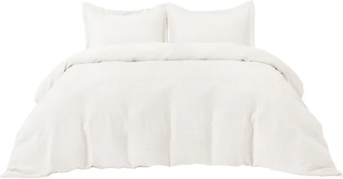 Vista 9 de Bedsure Funda de Edredón de Lujo Tipo Waffle Tamaño Queen - Juego de Funda de Edredón Texturizada, Suave, Juego de Ropa de Cama Transpirable