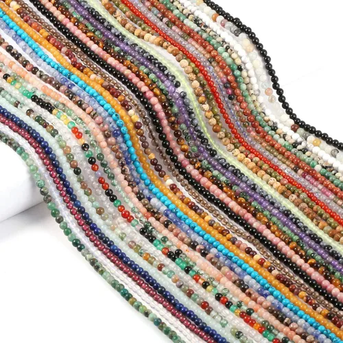 Vista 3 de Cuentas sueltas redondas de piedra natural azul turquesa para perforar, accesorios de decoración (2 hebras) para hacer joyas, collares, pulseras