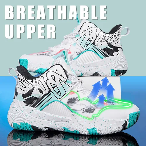 Vista 5 de Promenie Zapatos de baloncesto para hombre, antideslizantes, transpirables, para exteriores, zapatos de entrenamiento de graffiti de moda