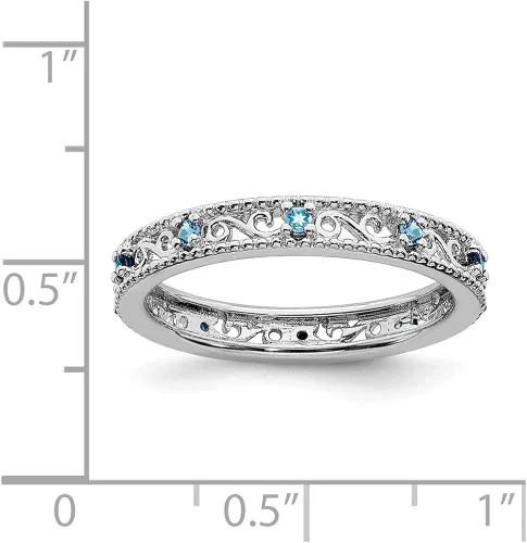 Vista 5 de Anillo de plata de ley 925 apilable de topacio azul anillo de eternidad