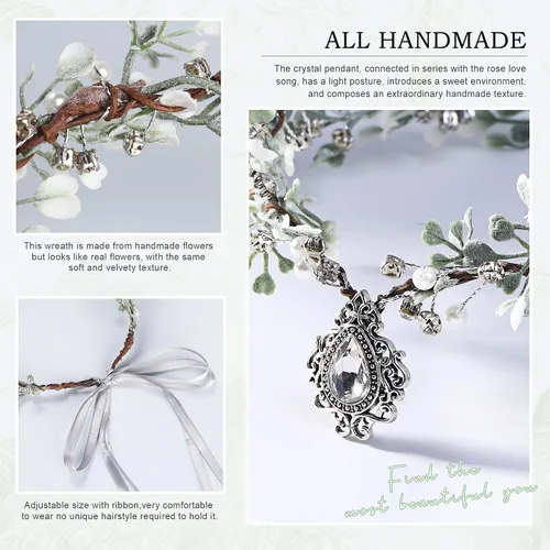 Vista 7 de MOSTORY Corona de flores de hadas para mujer, tocado de elfo con diseño floral de bosque, círculo de bosque para mujer, accesorio renacentista