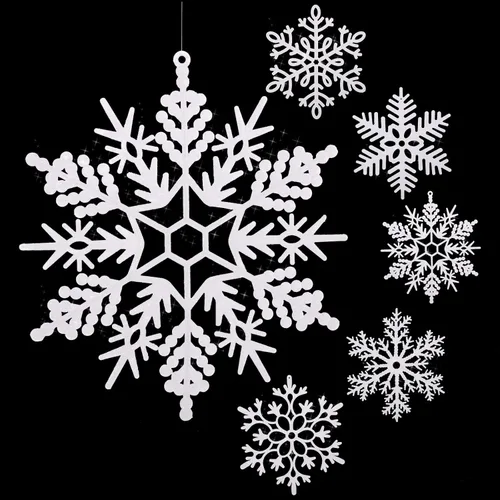 Vista 18 de Sratte Paquete de 12 adornos de copos de nieve grandes con purpurina de 12 pulgadas, decoración gigante de plástico para colgar en invierno