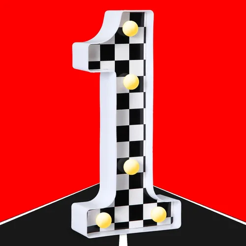 Vista 7 de Maxcheck Números iluminados con números de tablero de ajedrez en blanco y negro, letrero decorativo de número de luz LED, decoración de fiesta