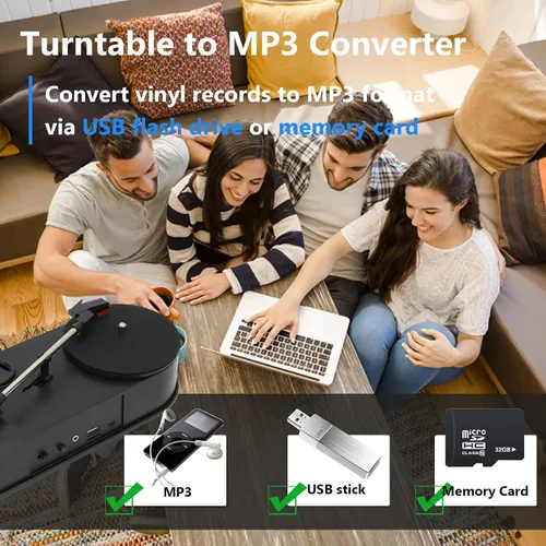 Vista 3 de Convertidor a MP3, tocadiscos profesional USB 2.0 tocadiscos a convertidor MP3, convierte registros a MP3 para facilitar la batería USB