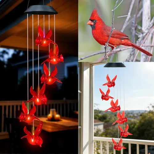 Vista 10 de Carillones de viento solares para exteriores, carillones de viento conmemorativos de 37 pulgadas, regalos para mamá y abuela, 6 tubos LED que
