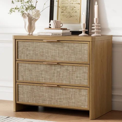 Vista 11 de Cómoda de ratán con 6 cajones para dormitorio, cómoda de 47.2 Roble natural