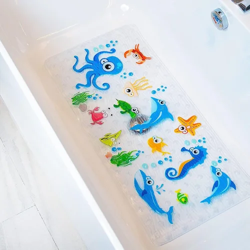 Vista 14 de BEEHOMEE Tapetes de baño para bañera para niños, bebés y niños pequeños - Grandes tapetes antideslizantes de dibujos animados para baño, bañera
