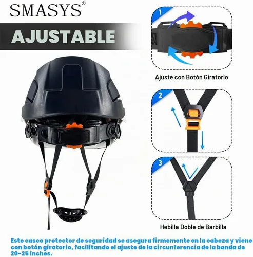 Vista 4 de SMASYS Casco de seguridad ABS ajustable con visera de suspensión de 6 puntos perfecto para construcción y escalada Visera BK-Clear