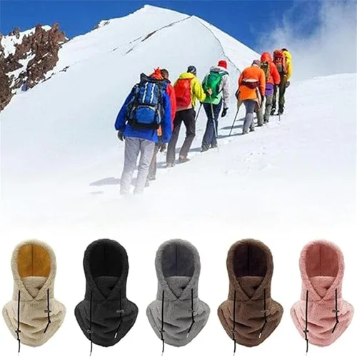 Vista 4 de Máscara de esquí polar alta con capucha de terciopelo, capucha sherpa, casco con capucha para snowboard, máscara de invierno resistente al viento