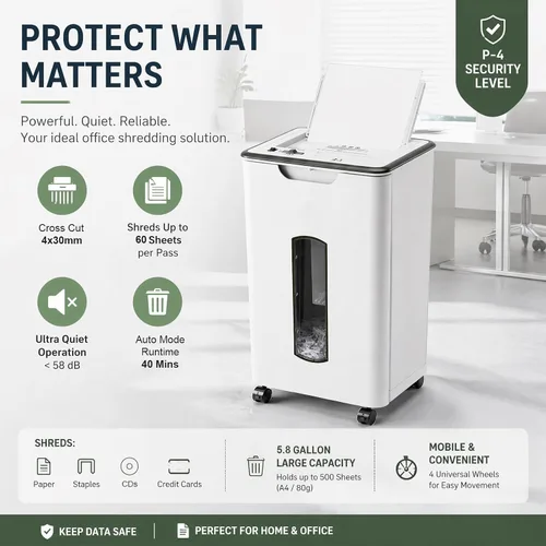 Vista 2 de Wingwise Trituradora de papel de alimentación automática de 60 hojas para blanco: 40 minutos de tiempo de ejecución