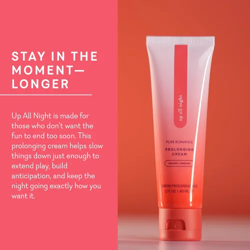 Vista 3 de Pure Romance Up All Night, Delay, Crema anestésica y desensibilizante para hombres, crema saborizada para hombres, cereza limada, 2 onzas líquidas