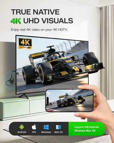 Vista 3 de AIMIBO Adaptador de pantalla inalámbrico 4K, 2026 Plug & Play 2.4G+5G a 60Hz HDMI Dongle inalámbrico para i-Phone 17, Android, Windows, macOS