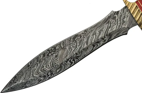 Vista 3 de SZCO Supplies Daga de acero de Damasco con mango trenzado de 15 pulgadas con funda, rojo/negro