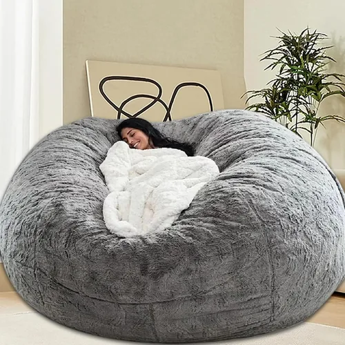 Vista 18 de HDMLDP - Funda de puf para niños y adultos, sin relleno, funda cómoda, esponjosa y redonda, para sofá tipo puf, para silla de lectura, silla de Gris