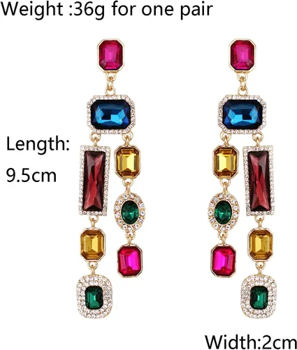 Vista 3 de Aretes de araña de lágrima rectangulares vintage, aretes colgantes de gota de cristal austriaco Art Deco para boda, fiesta, baile de graduación