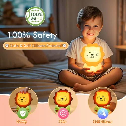 Vista 3 de Luz Nocturna para Niños, Luz Nocturna de Silicona Suave de 7 Colores con 3 Niveles de Atenuación, Luz Nocturna Recargable Antideslumbrante