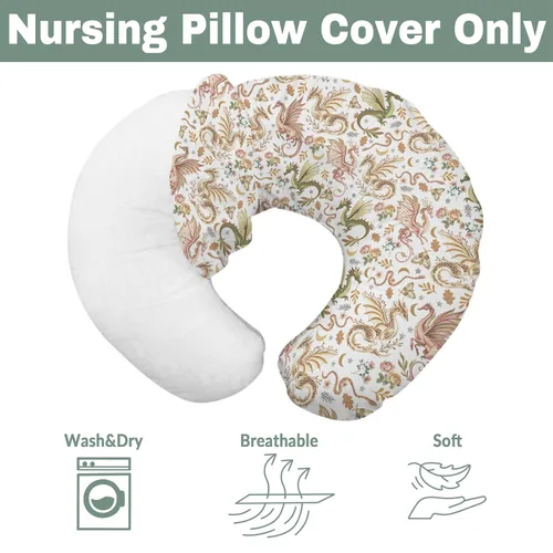 Vista 7 de Fairytale Dragons Boho Floral Baby Nursing Pillow Covers for Boy Girl Magical Dragon Moon Moth Flowers Nursery Pillowcase for Breastfeeding Pillows