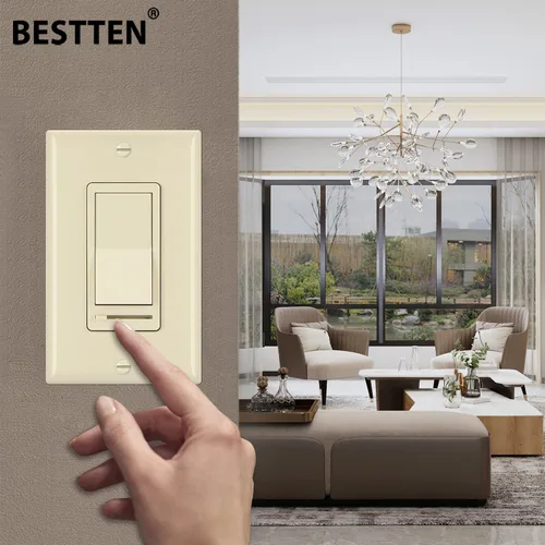 Vista 2 de BESTTEN Paquete de 2 interruptores de luz de pared con atenuador de almendra, compatible con LED regulable, CFL, bombilla incandescente y halógena
