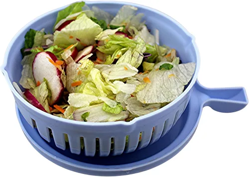 Vista 4 de Cortador de ensaladas rápido, cortador de ensalada, dados rápidamente frutas y verduras, comidas saludables sin BPA y ensaladas en minutos, Azul