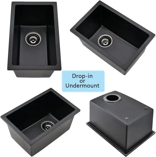 Vista 8 de Fregadero de barra negro Undermount-VASOYO - Fregadero de cocina pequeño de 10 x 18 pulgadas, fregaderos de cocina para exteriores, para caravana