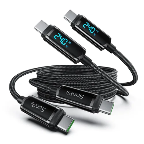 Vista 11 de SOOPII Cable USB C a USB C de 100 W, cable trenzado tipo C de nailon de 1 pie con pantalla LED para iPhone 15/15 Pro/15 Plus/15 Pro Max, MacBook