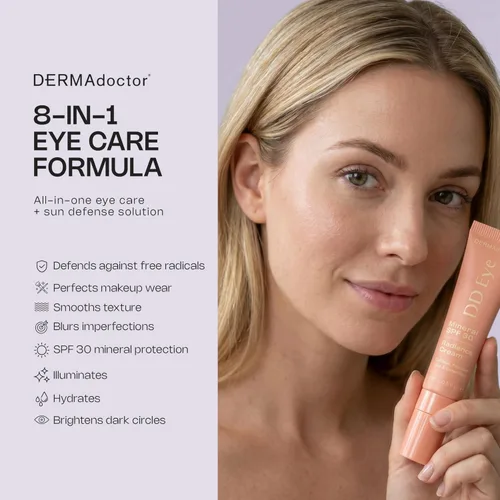Vista 2 de DERMAdoctor Crema de ojos con cafeína para ojeras, iluminador antienvejecimiento, crema hidratante debajo de los ojos con SPF 30 para hinchazón