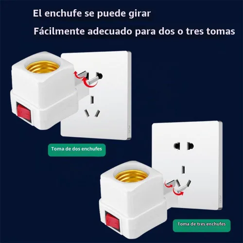 Vista 5 de Adaptador de extensión de enchufe E26/E27 con interruptor, enchufe de luz enchufable, convierte la toma de corriente a enchufe de bombilla