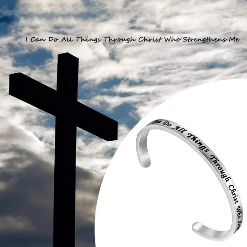 Vista 5 de FEELMEM I Can Do All Things Through Christ Who Fortalece Me Philippians 413 Pulsera con versículo de la Biblia, brazalete de joyería religiosa