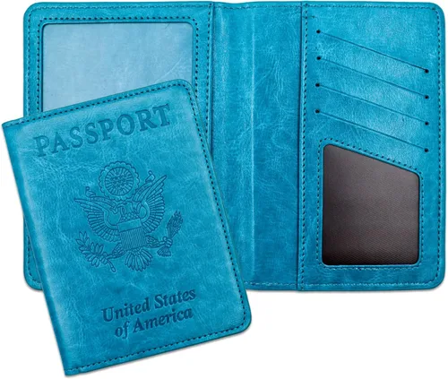 Vista 14 de Soporte para pasaporte para artículos esenciales de viaje, con bloqueo RFID, funda para tarjetas, funda de piel sintética para pasaporte