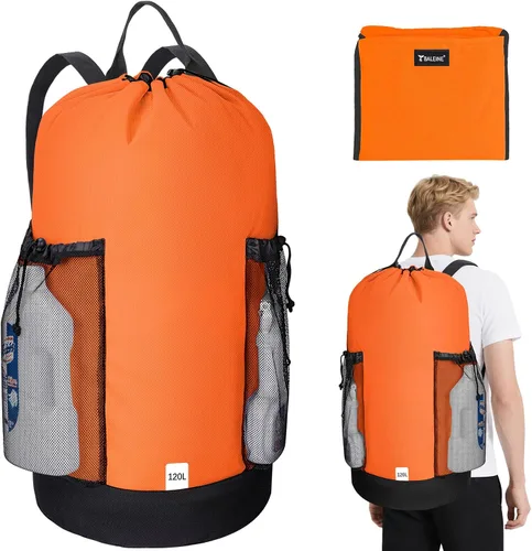 Vista 15 de BALEINE Mochila Bolsa de Lavandería de 120L, Tela Oxford 900D Bolsas Grandes de Lavandería de Viaje con Correas para el Hombro y 2 Bolsillos